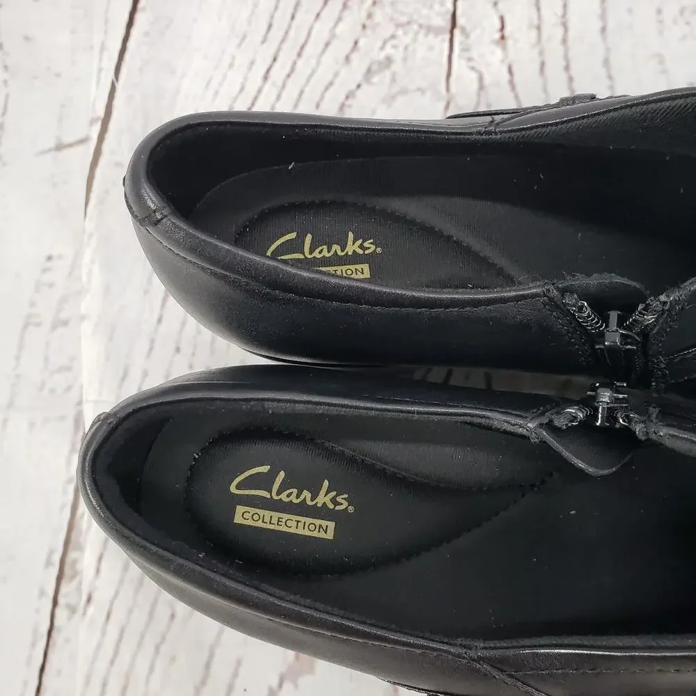 Clarks Ginette Arc Women's Black Leather Heeled Shoes Size 8.5M